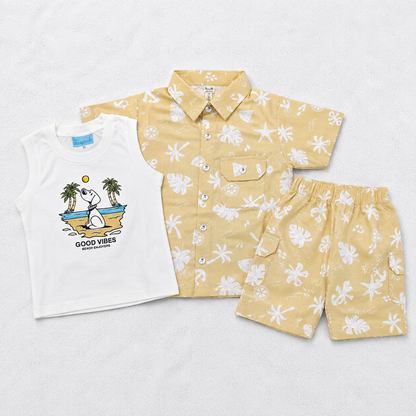 Little Bunny Boys Printed Shirt & Shorts Set | Casual 3-Piece Outfit