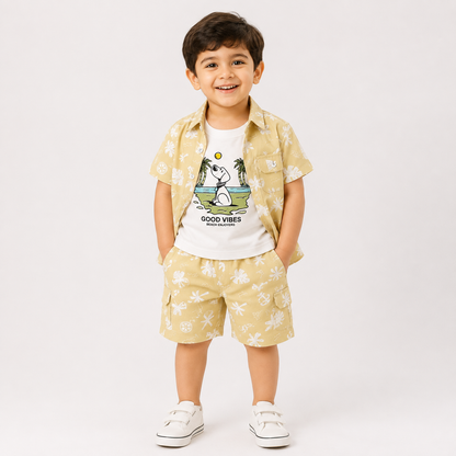 Little Bunny Boys Printed Shirt & Shorts Set | Casual 3-Piece Outfit