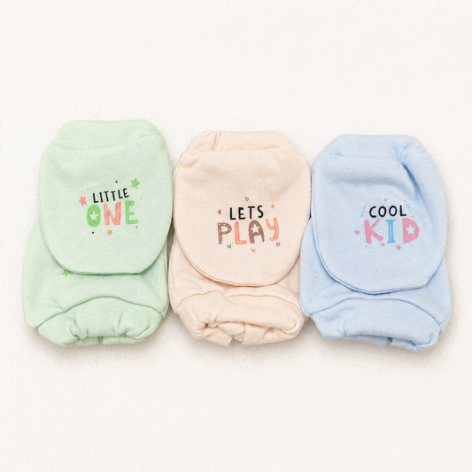 Newborn Baby Cotton Mittens Set Pack of 3 Soft Printed Anti Scratch Gloves- Cutypi