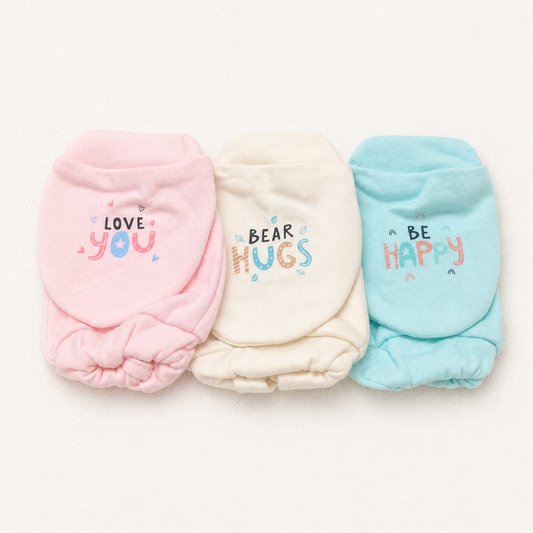 Newborn Baby Cotton Mittens Set Pack of 3 Soft Printed Anti Scratch Gloves- Cutypi