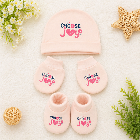 Newborn Baby Cotton Cap & Mittens Set Love You Print Soft Set- Cutypi