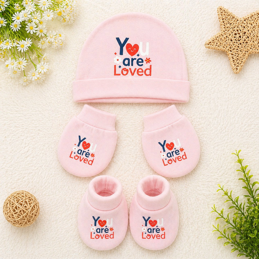 Simply Newborn Baby Cotton Cap & Mittens Set Love You Print Soft Set- Cutypi