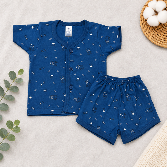 Newborn Baby Cotton Navy Blue Top & Shorts Set