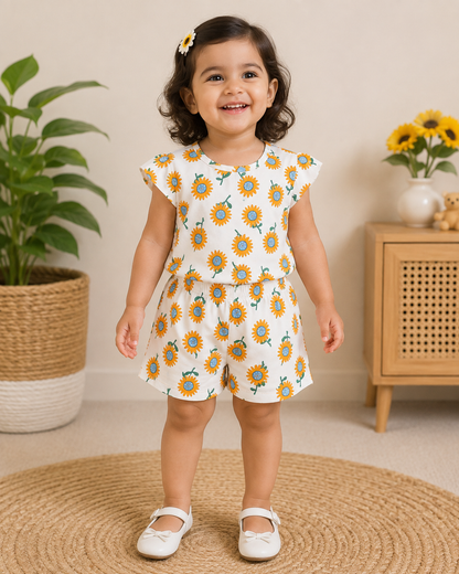 Simply Girls Orange Floral Print Top & Shorts Set | Casual Summer Outfit