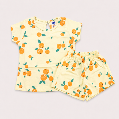 Simply Girls Yellow Orange Print Top & Shorts Set | Casual Summer Outfit