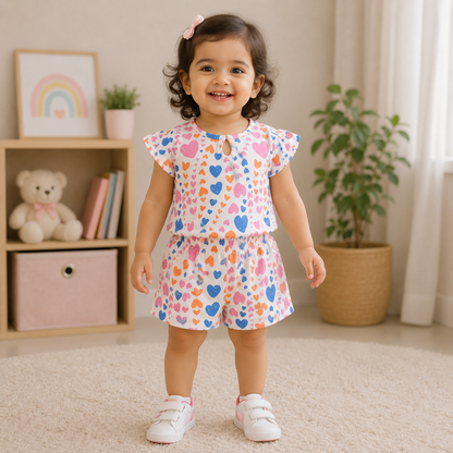 Simply girls multicolor heart print top and matching shorts set