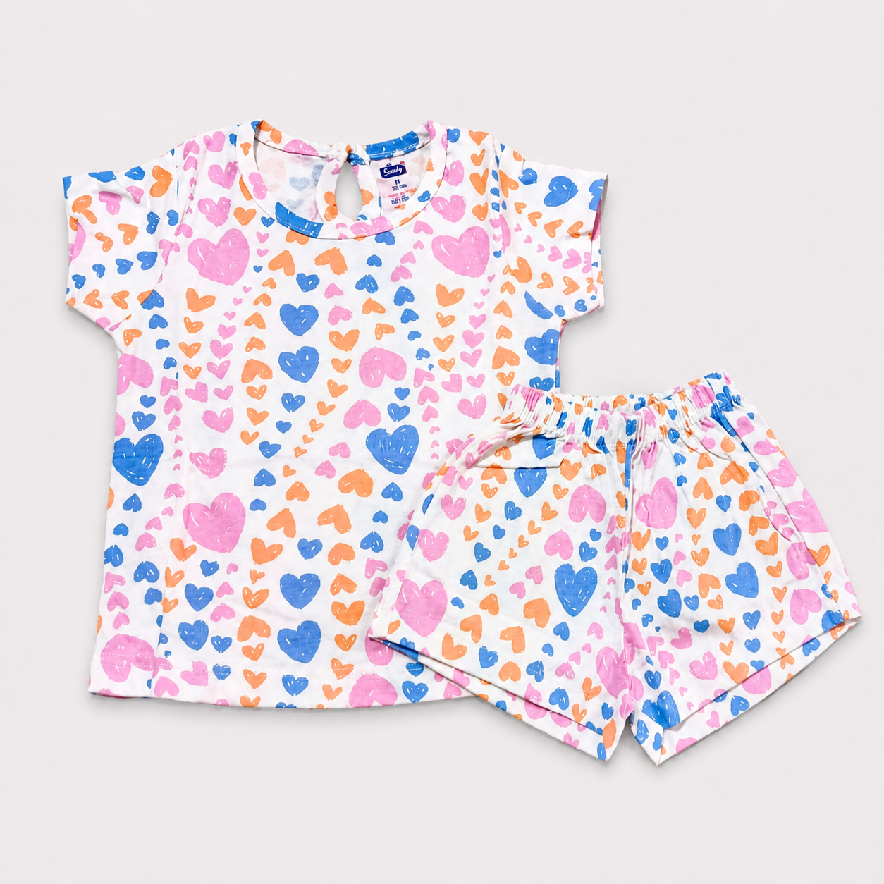 Simply Girls Multicolor Heart Print Top & Shorts Set | Casual Outfit