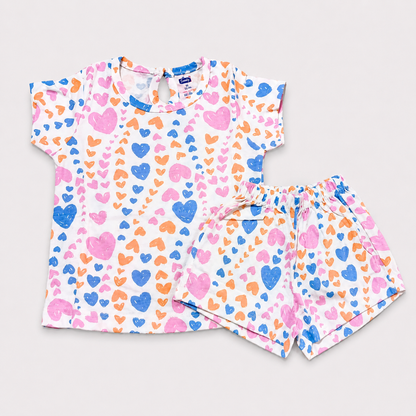 Simply Girls Multicolor Heart Print Top & Shorts Set | Casual Outfit