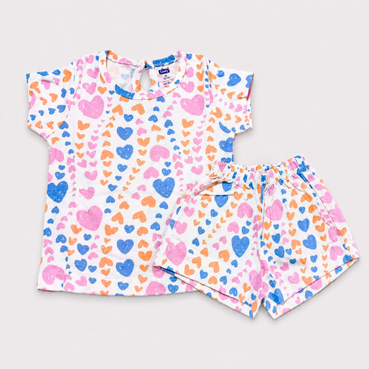 Simply Girls Multicolor Heart Print Top & Shorts Set | Casual Outfit