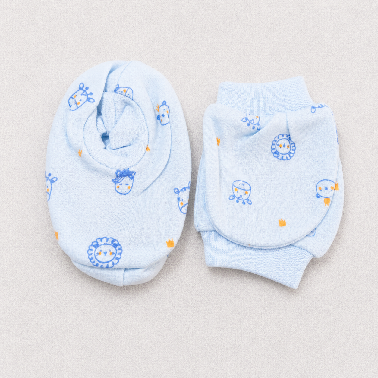 Simply Newborn Baby Mittens & Booties Set Soft Cotton Sky Blue Print