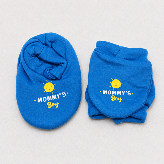 Simply Newborn Baby Cotton Mittens and Booties Set Mommy's Boy Print