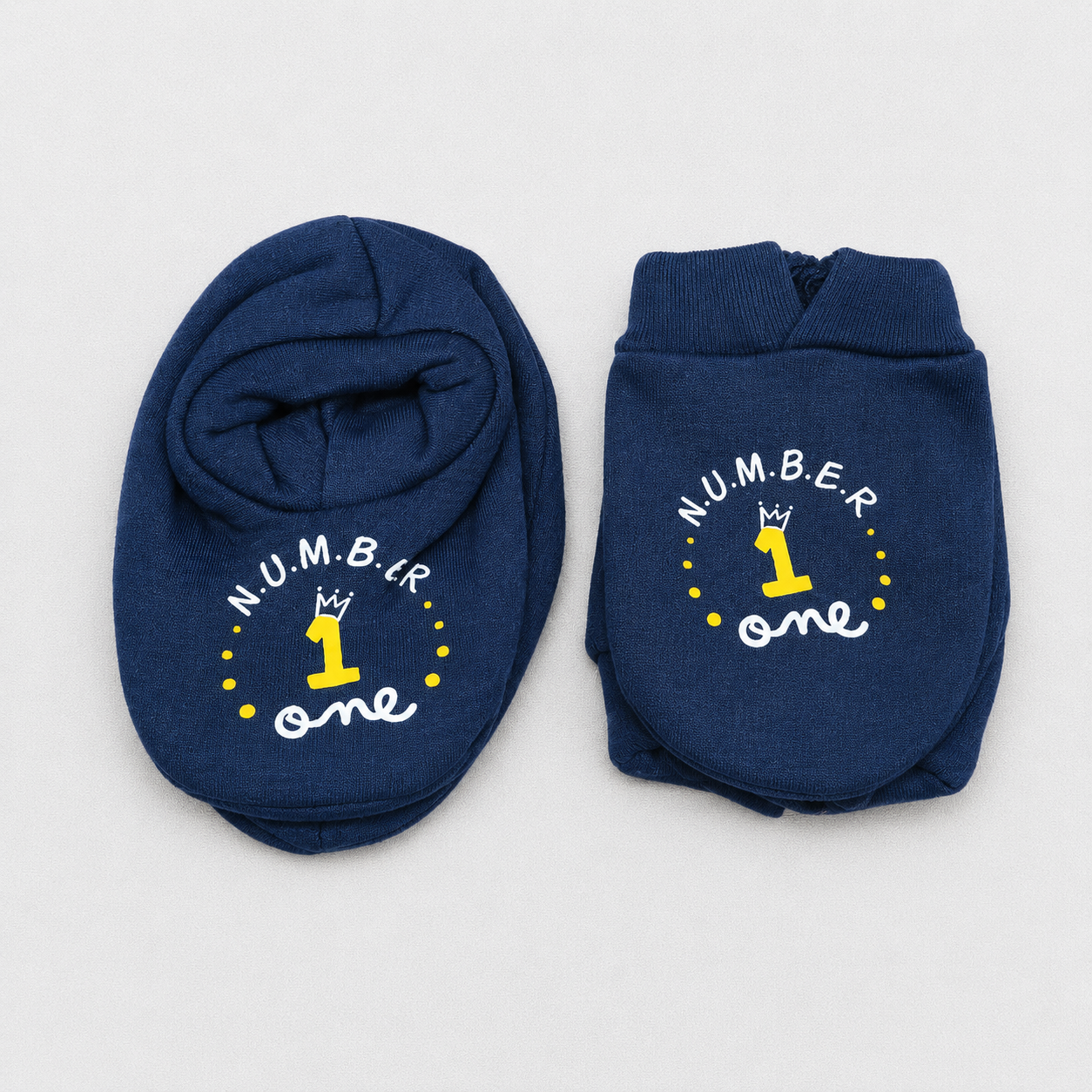 Simply Newborn Baby Cotton Mittens and Booties Set Number One Print