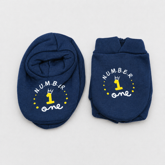Simply Newborn Baby Cotton Mittens and Booties Set Number One Print