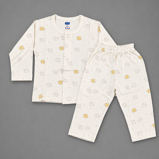 Simply Newborn Baby Cotton Full Sleeve Suit Cream Elephant Print