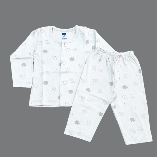 Simply Newborn Baby Cotton Full Sleeve Suit Gray Elephant Print