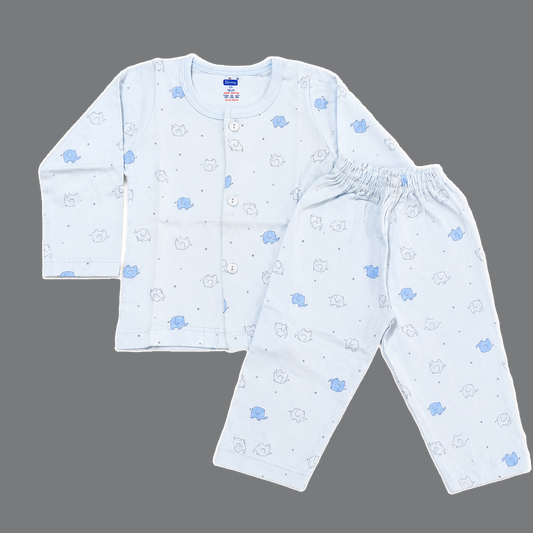 Simply Newborn Baby Cotton Full Sleeve Suit Sky Blue Elephant Print