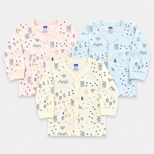 Simply Newborn Cotton Front Open Jabla Set of 3 – Printed Full Sleeve Baby Tops