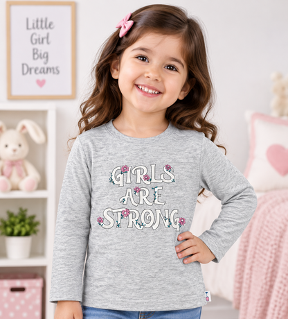 OlioKids Girls Full Sleeve Printed T-Shirt | Grey Kids Top | Cutypi