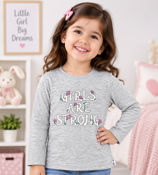 OlioKids Girls Full Sleeve Printed T-Shirt | Grey Kids Top | Cutypi
