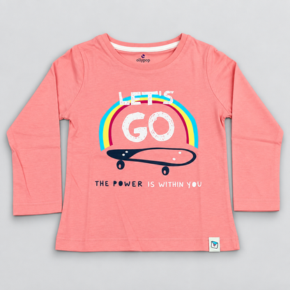 OlioKids Girls Full Sleeve Printed T-Shirt | Pink Kids Top