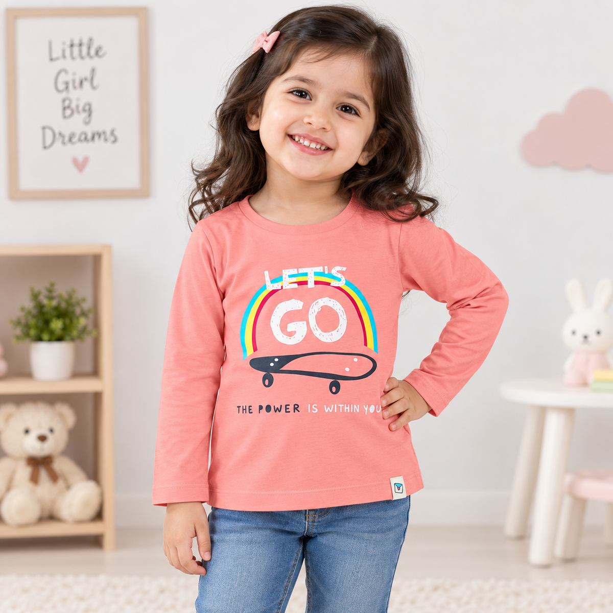 OlioKids Girls Full Sleeve Printed T-Shirt | Pink Kids Top | Cutypi