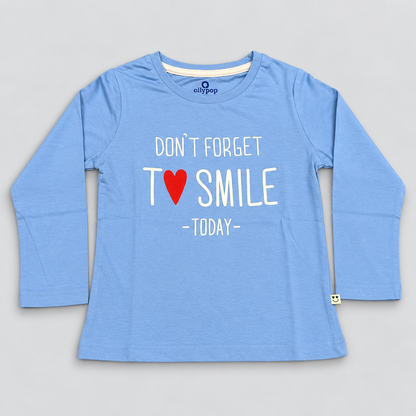 OlioKids Girls Full Sleeve Printed T-Shirt | Sky Blue Kids Top