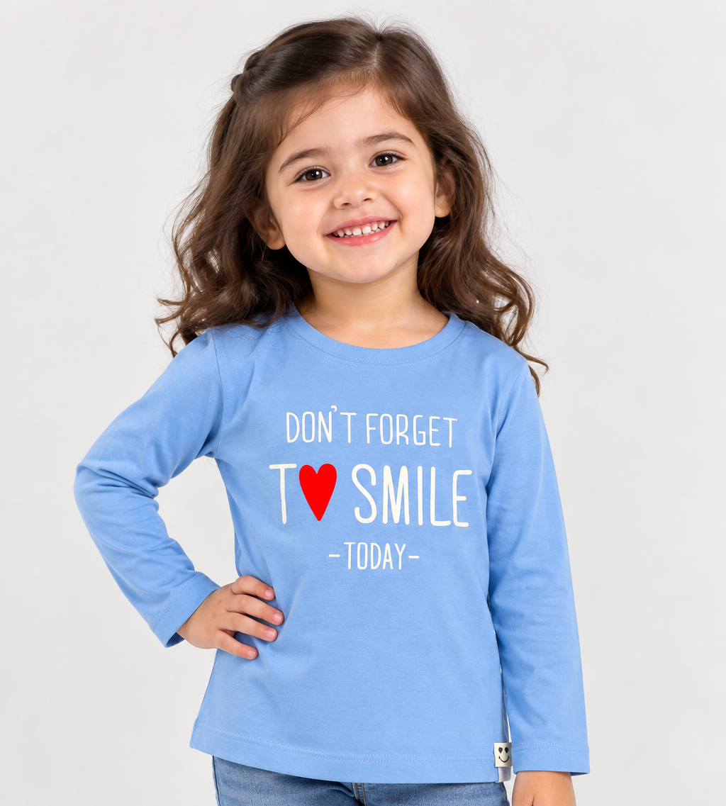 OlioKids Girls Full Sleeve Printed T-Shirt | Sky Blue Kids Top | Cutypi