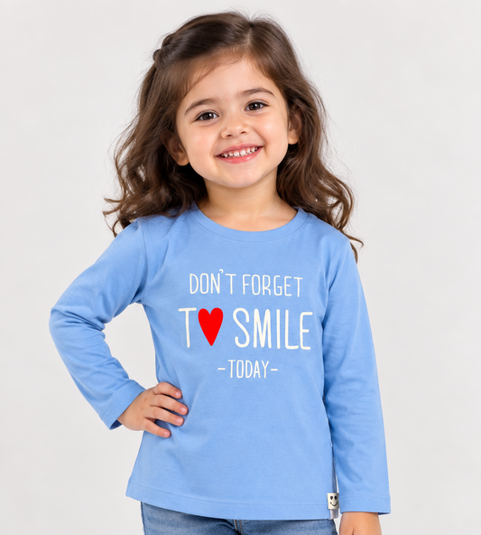 OlioKids Girls Full Sleeve Printed T-Shirt | Sky Blue Kids Top | Cutypi