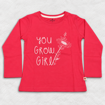OlioKids Girls Full Sleeve Printed T-Shirt | Pink Kids Top