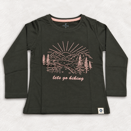 OlioKids Girls Full Sleeve Printed T-Shirt | Green Kids Top