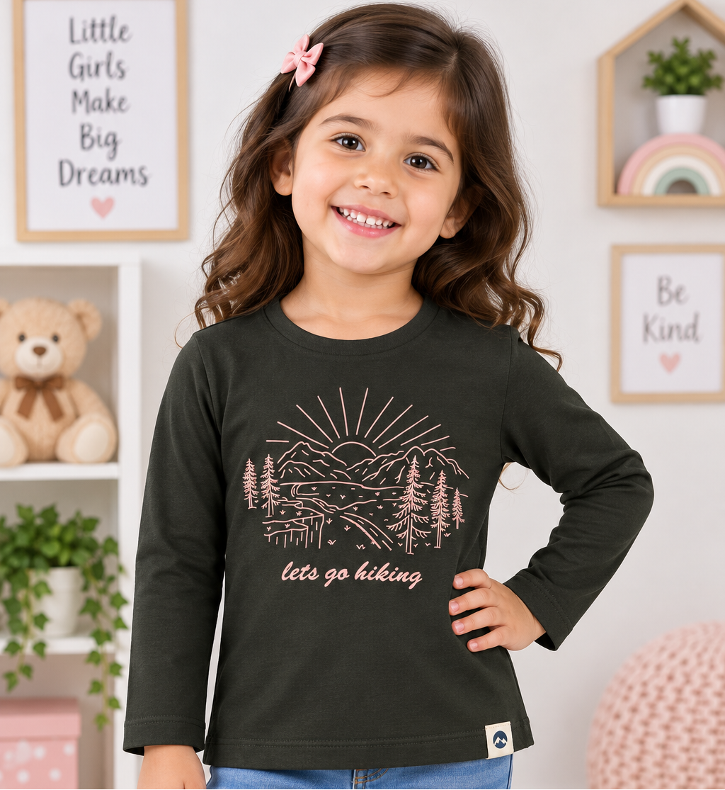 OlioKids Girls Full Sleeve Printed T-Shirt | Green Kids Top | Cutypi