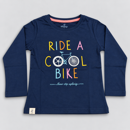 OlioKids Boys Full Sleeve Printed T-Shirt | Navy Blue Kids Top