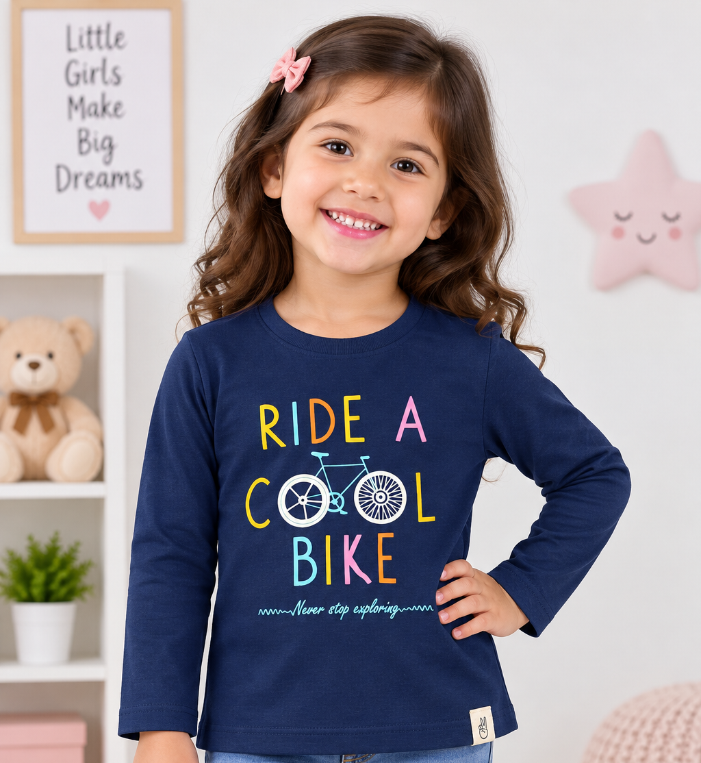 OlioKids Boys Full Sleeve Printed T-Shirt | Navy Blue Kids Top | Cutypi