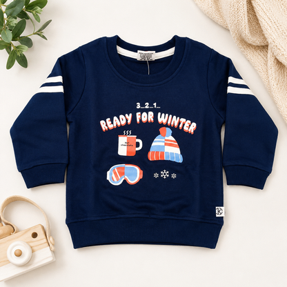 Krunchy Boys Navy Blue Winter Sweatshirt with Graphic Print | Kids Sweatshirt
