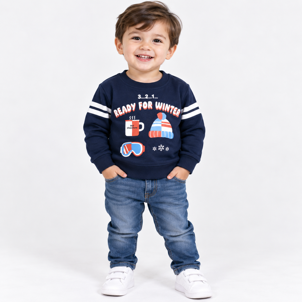 Krunchy Boys Navy Blue Winter Sweatshirt with Graphic Print | Kids Sweatshirt | Cutypi