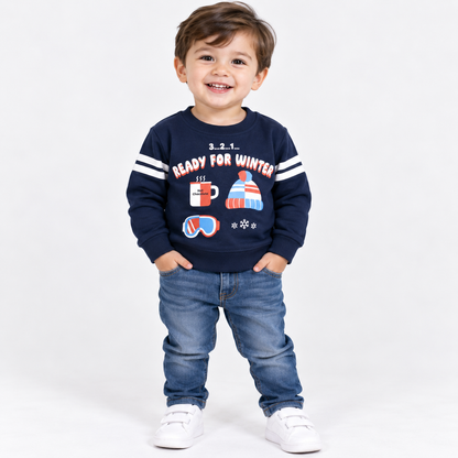 Krunchy Boys Navy Blue Winter Sweatshirt with Graphic Print | Kids Sweatshirt | Cutypi