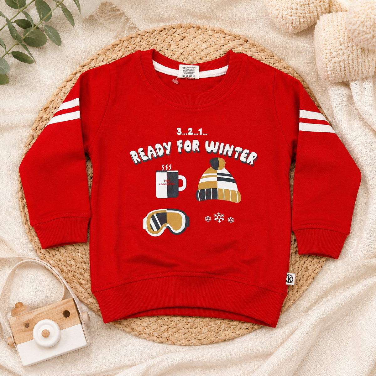 Krunchy Boys Red Winter Sweatshirt with Ready for Winter Print | Kids Sweatshirt