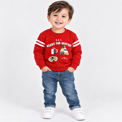 Krunchy Boys Red Winter Sweatshirt with Ready for Winter Print | Kids Sweatshirt | Cutypi
