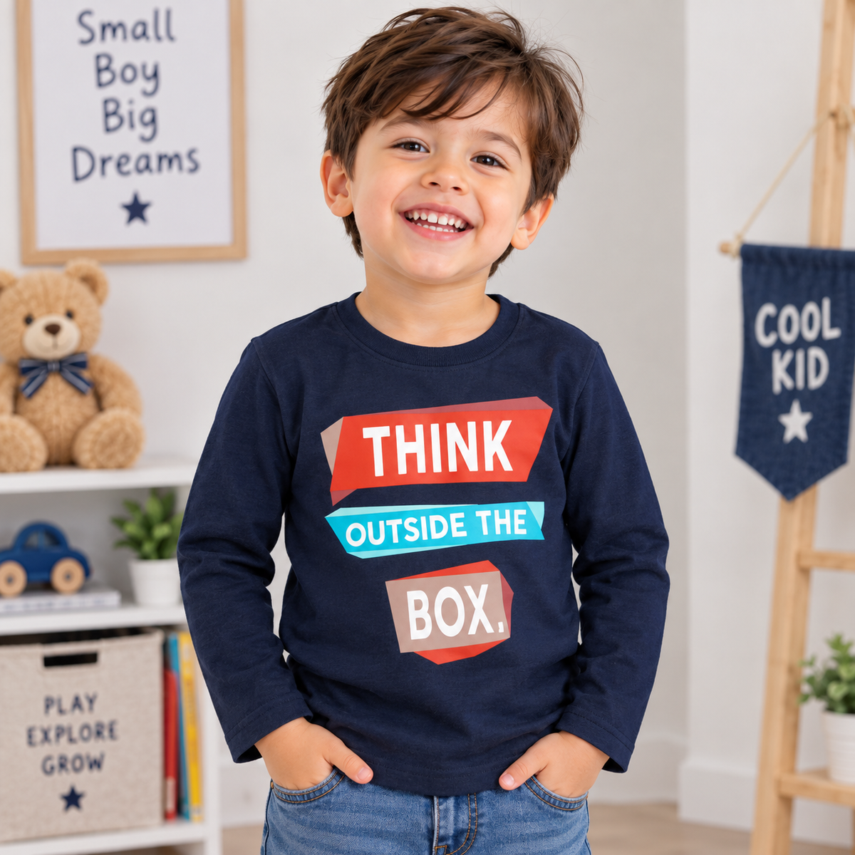 Krunchy Boys Navy Blue Full Sleeve Printed T-Shirt | Think Outside The Box | Cutypi