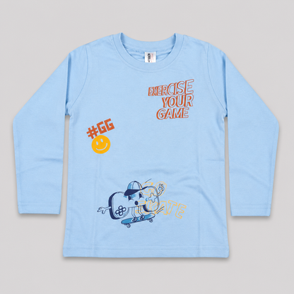 Krunchy Boys Sky Blue Full Sleeve Printed T-Shirt | Exercise Your Game