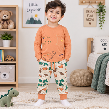 Krunchy Boys Dinosaur Printed T-Shirt & Jogger Set | Kids Casual Wear | Cutypi