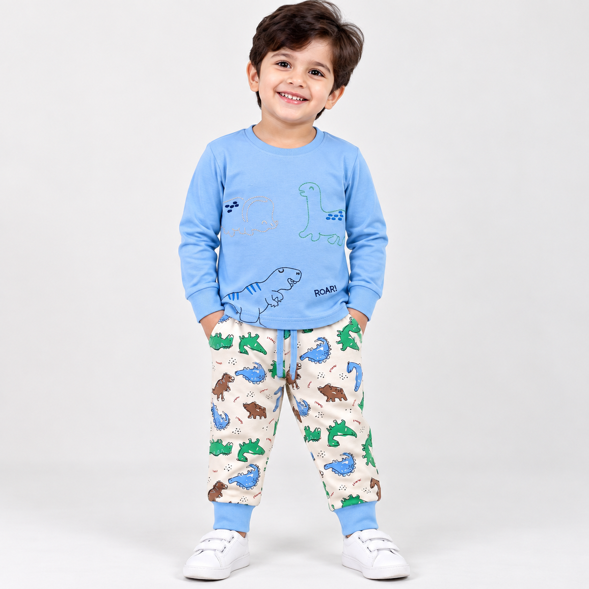 Boys Dinosaur Printed Sweatshirt & Jogger Set | Kids Winter Wear