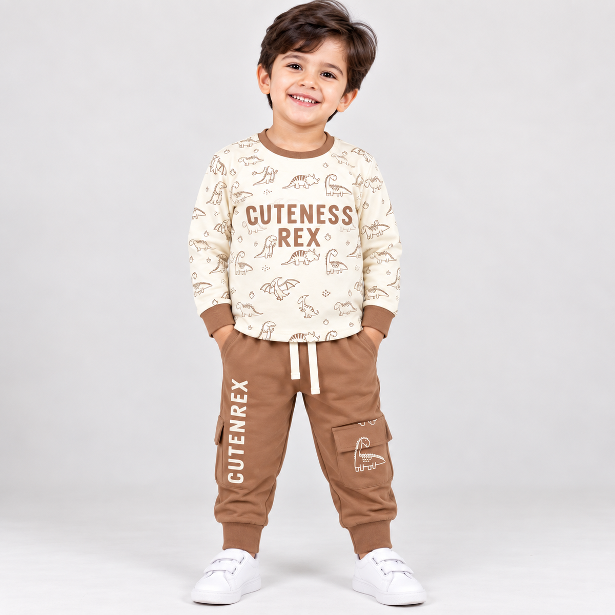 Krunchy Boys Dinosaur Printed T-Shirt & Jogger Set | Kids Winter Wear | Cutypi
