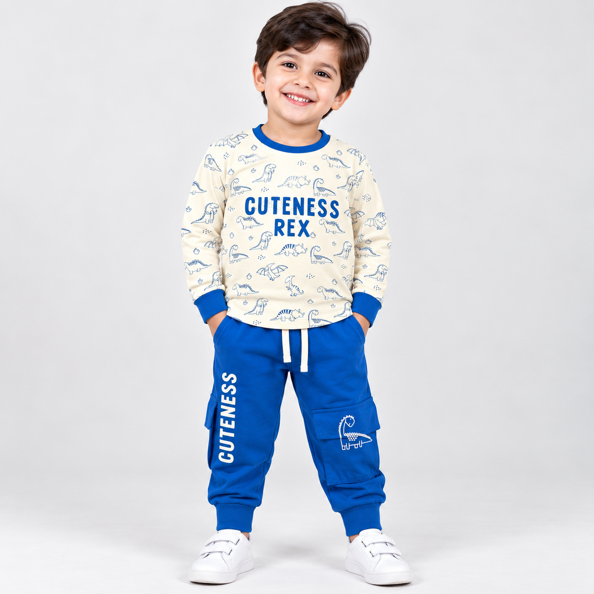 Krunchy Boys Dinosaur Printed T-Shirt & Jogger Set | Blue Kids Wear | Cutypi
