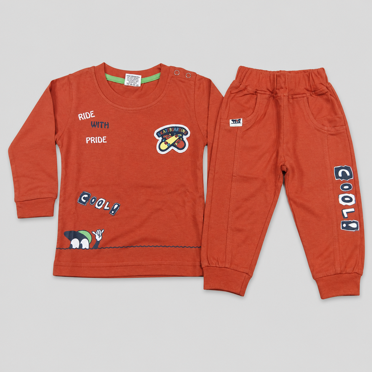 Krunchy Kids Cotton T-Shirt & Jogger Pants Set Rust Orange | Cutypi