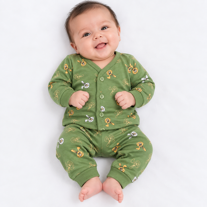Krunchy Newborn Baby Printed Shirt & Pajama Set | Green Bunny Print | Cutypi
