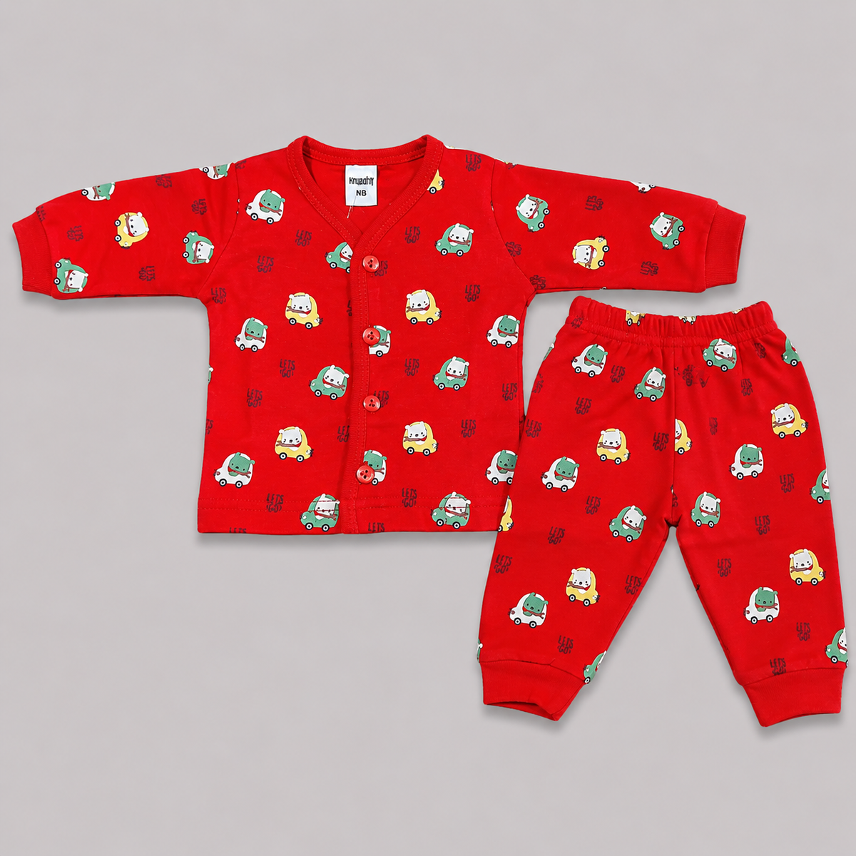 Krunchy Newborn Baby Boys Printed Shirt & Pajama Set | Red Baby Wear