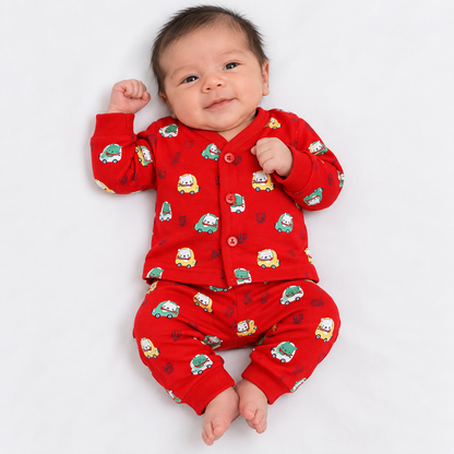 Krunchy Newborn Baby Boys Printed Shirt & Pajama Set | Red Baby Wear | Cutypi