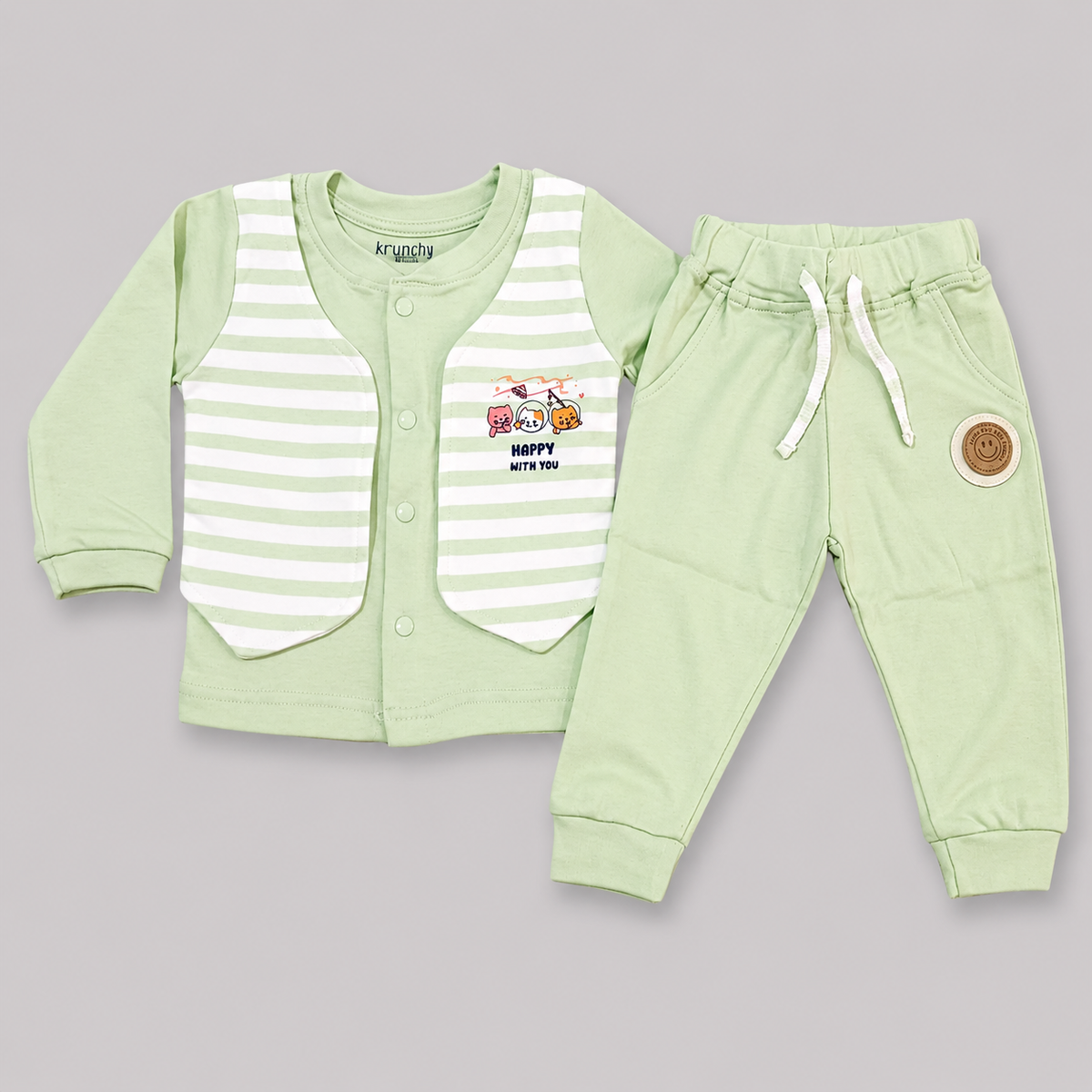 Krunchy Baby Boys & Girls Green Full Sleeve Jacket Set with Jogger Pants