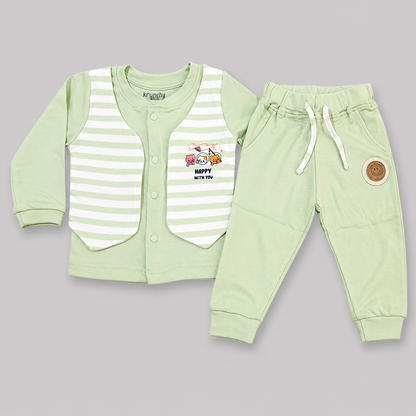 Krunchy Baby Boys & Girls Green Full Sleeve Jacket Set with Jogger Pants
